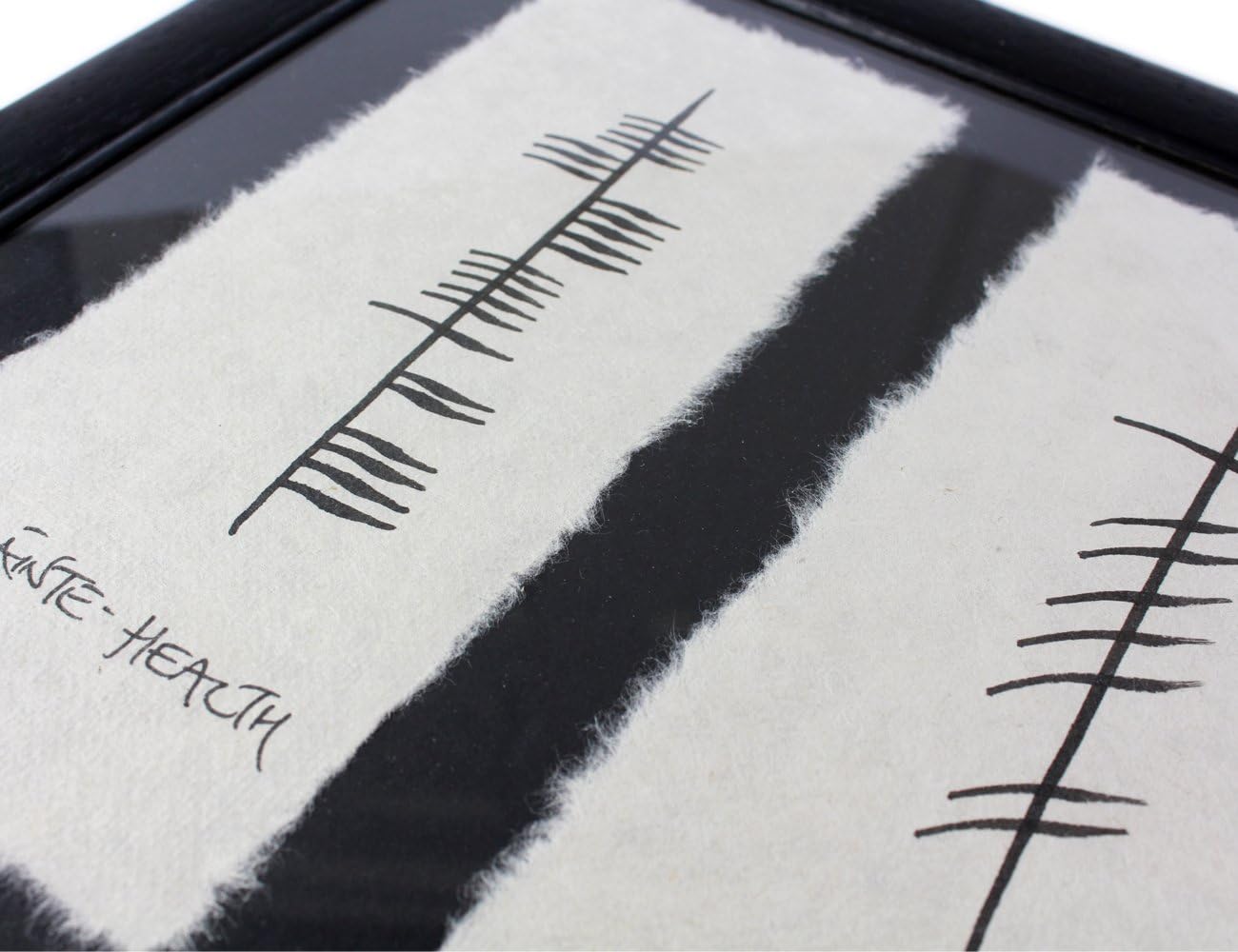 Biddy Murphy Irish Ogham Wall Art Hand Scripted Gaelic Writing Painted on Feathered Bespoke Paper, Black Matted Frame with Glass, 16 ½” x 11” from Ireland
