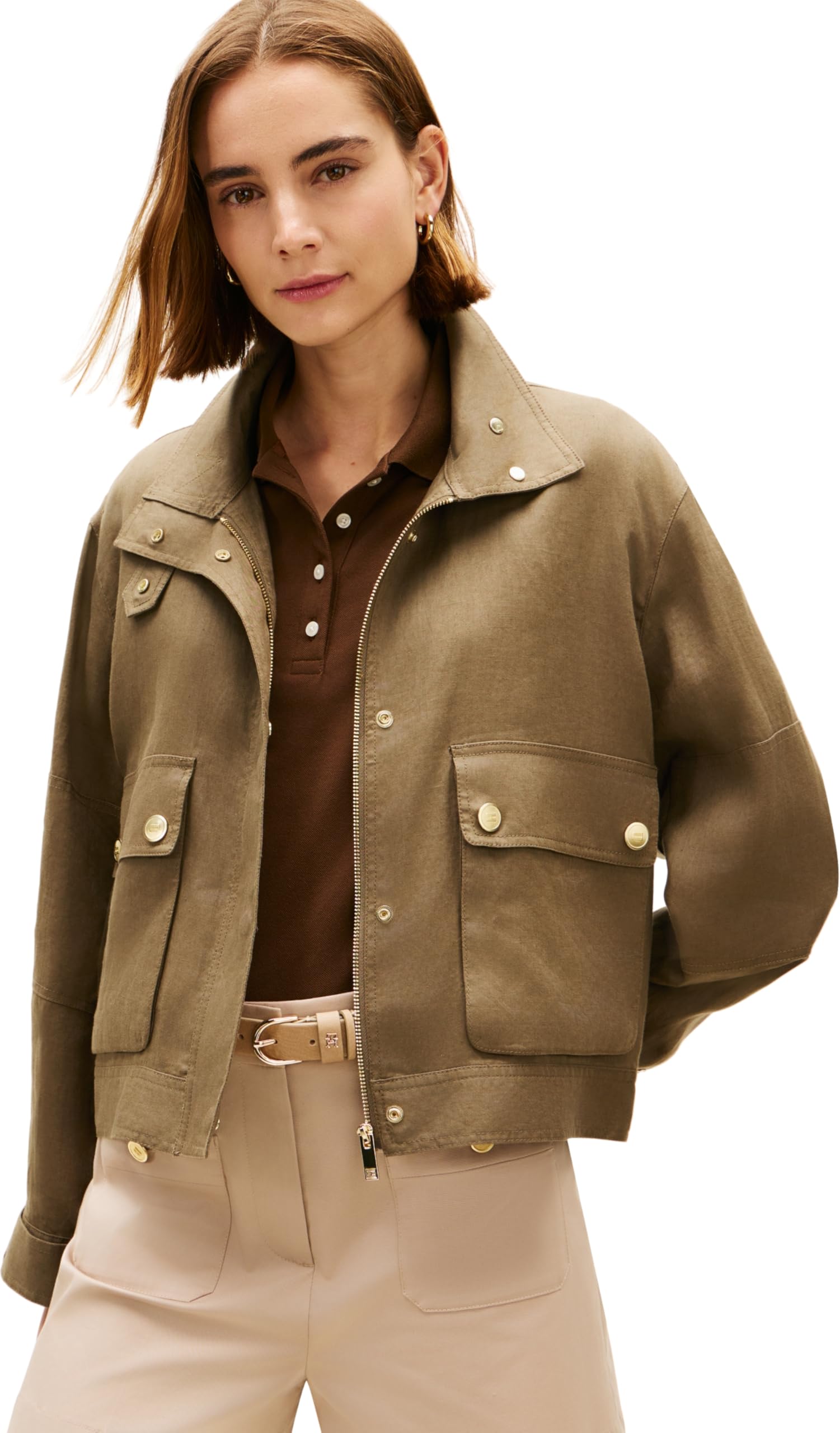 Tommy Hilfiger Linen Utility Jacket Ww0ww48616 Chaqueta bomber Mujer (Pack de 1)