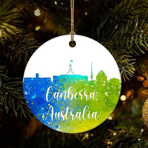 Vista 5 de Two-Side Printed Australia-Canberra Ceramic Christmas Ornament, Novelty for Family Friends Kids, Colorful City Painting Christmas Keepsake Pendants
