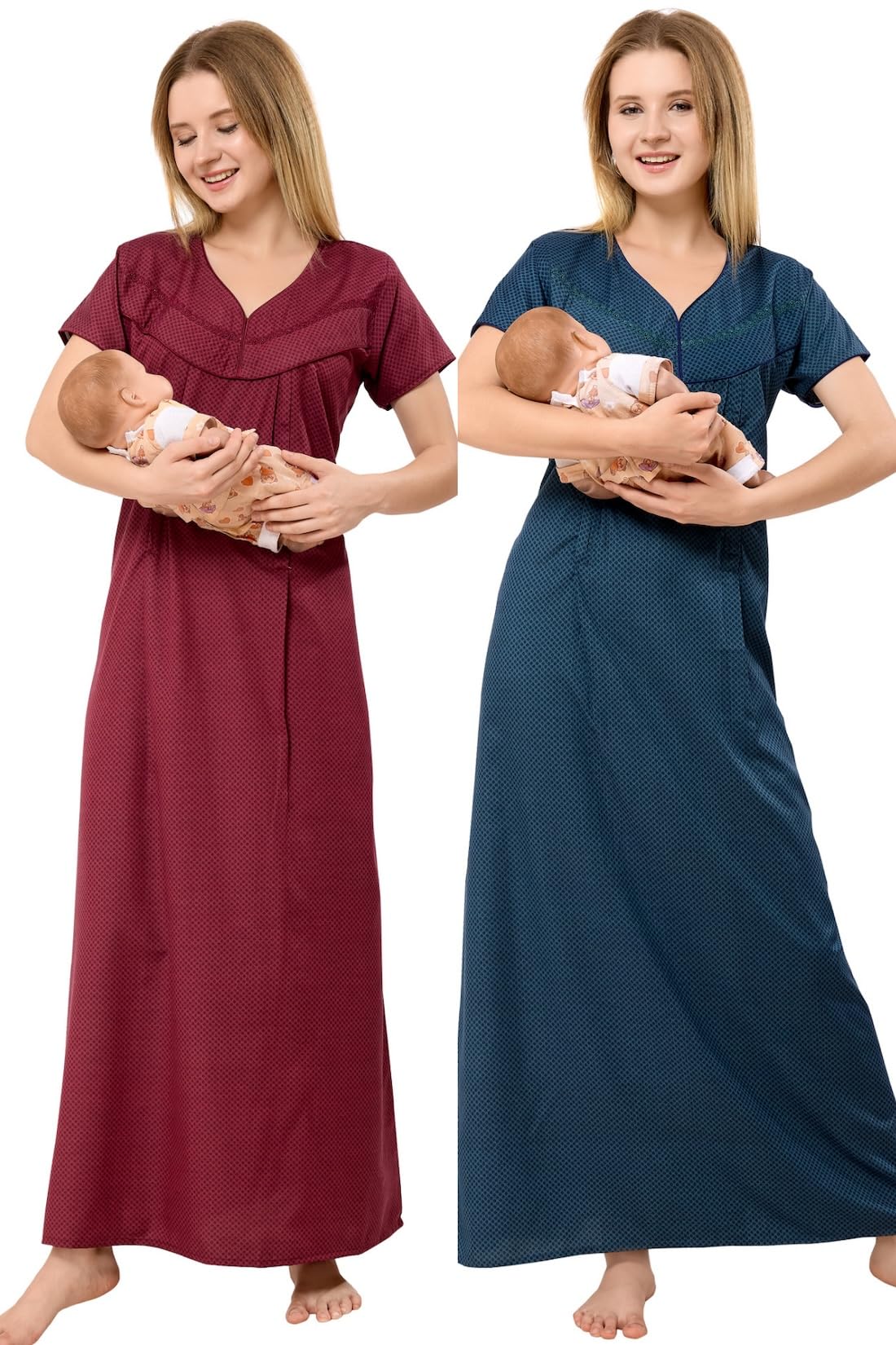 Women's Printed Feeding Nighty with Invisible Zipper-image-2