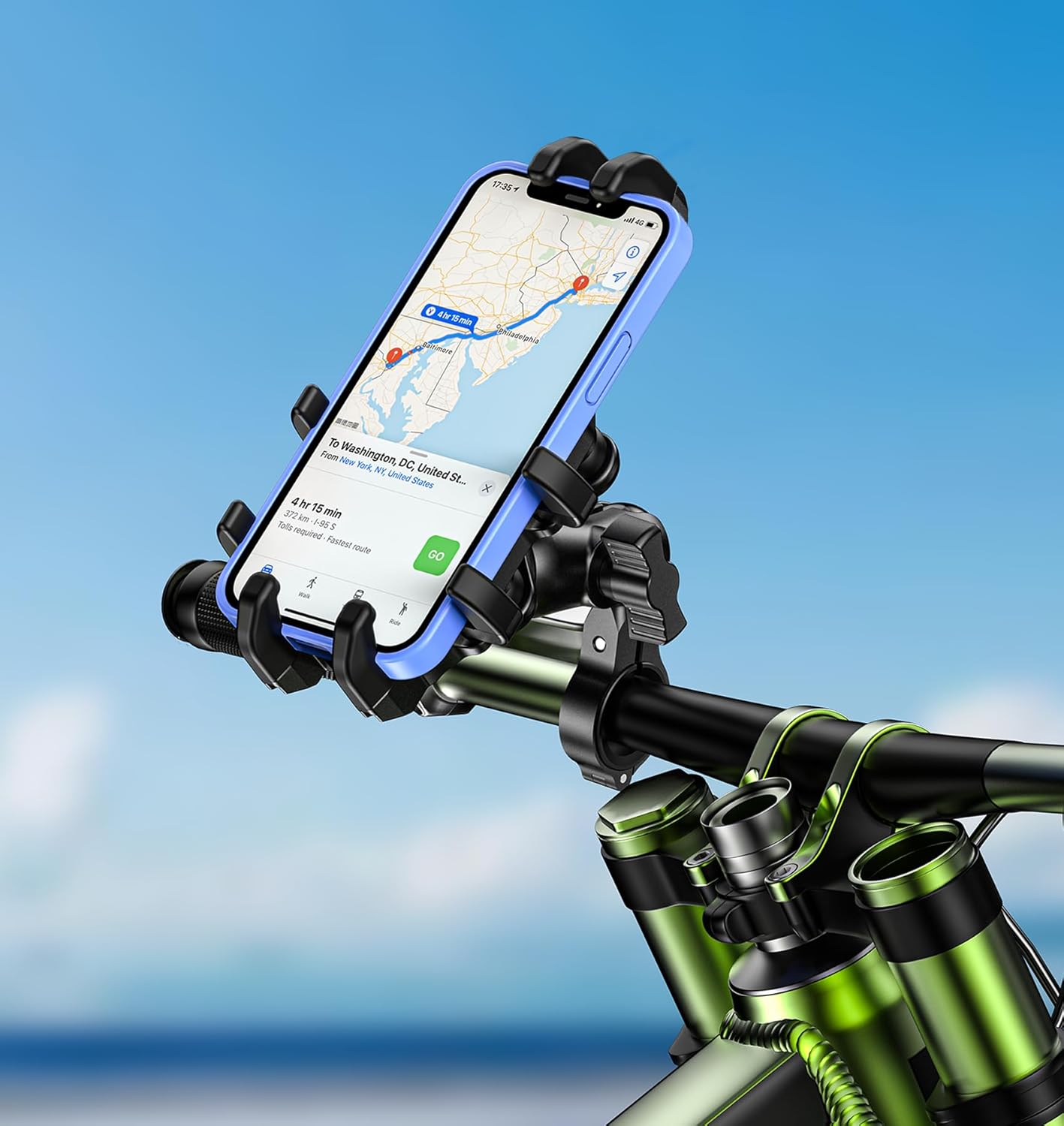 Motorcycle Phone Mount with Vibration Dampener, Anti-Shake Bike Phone Holder with Aluminum Alloy Handlebar Clamp, One-Handed Operation Motorcycle Cellphone Mount Fit for 5.4"-7.2" Smartphone - Image 6
