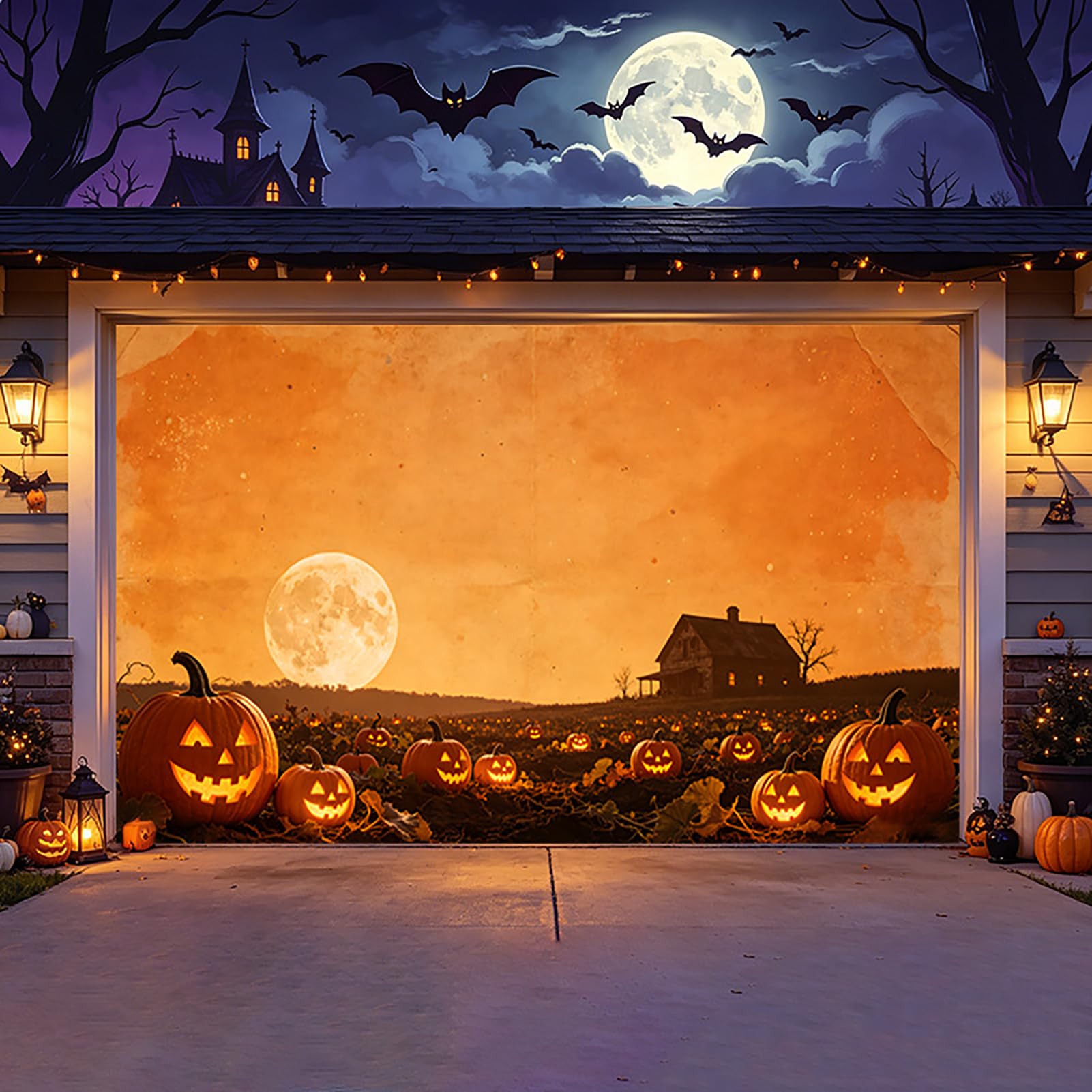 ZFFLYH Halloween Garage Door Decorations Banner Garage Door Backdrop Cover