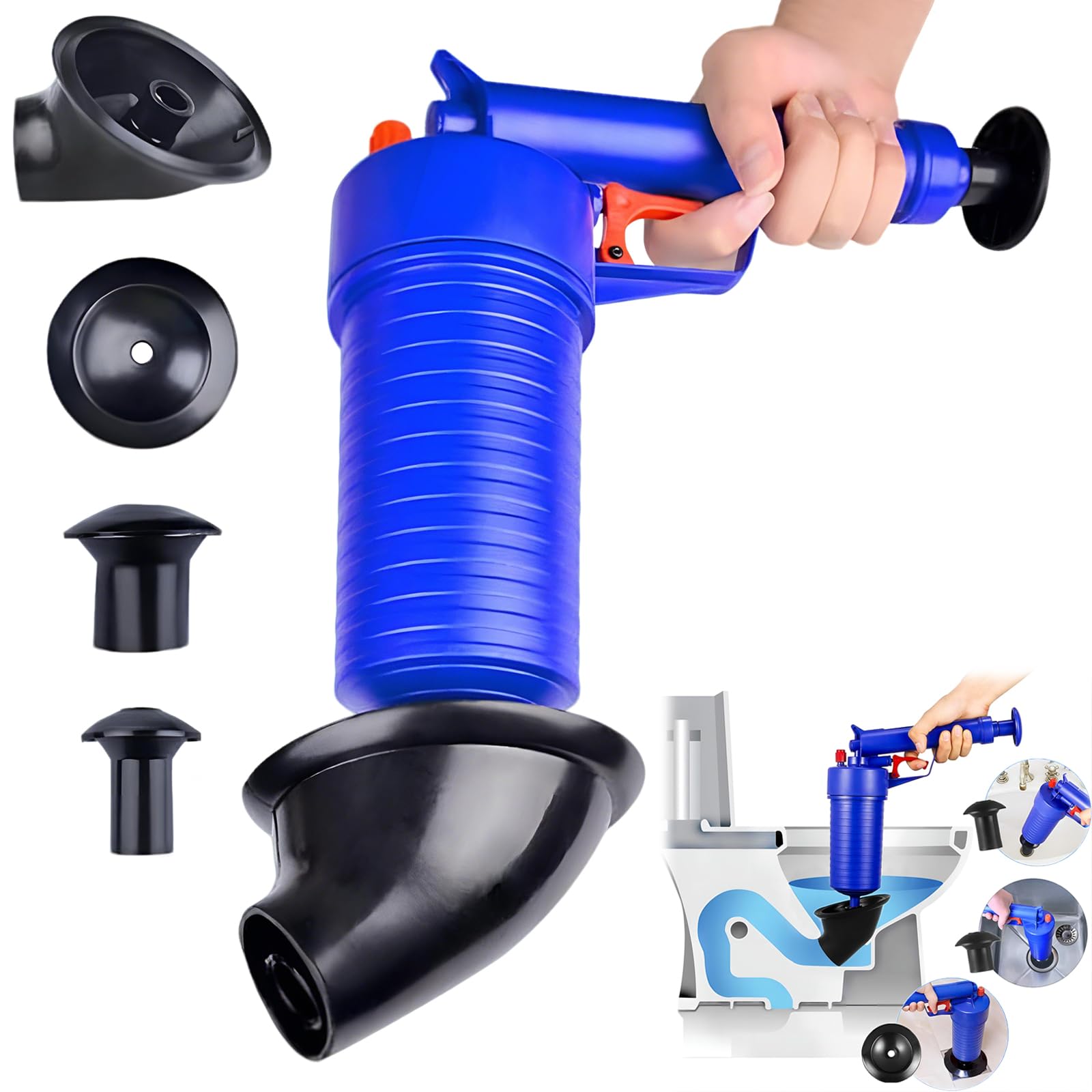 Trywise Toilet Plunger Sewer Dredge Tool, High Pressure Air Drain Pump Pipe Dredge Tools Drain Cleaning Tool Kitchen Bathtub Shower Sink PlungerοΌ4 Suckers οΌ