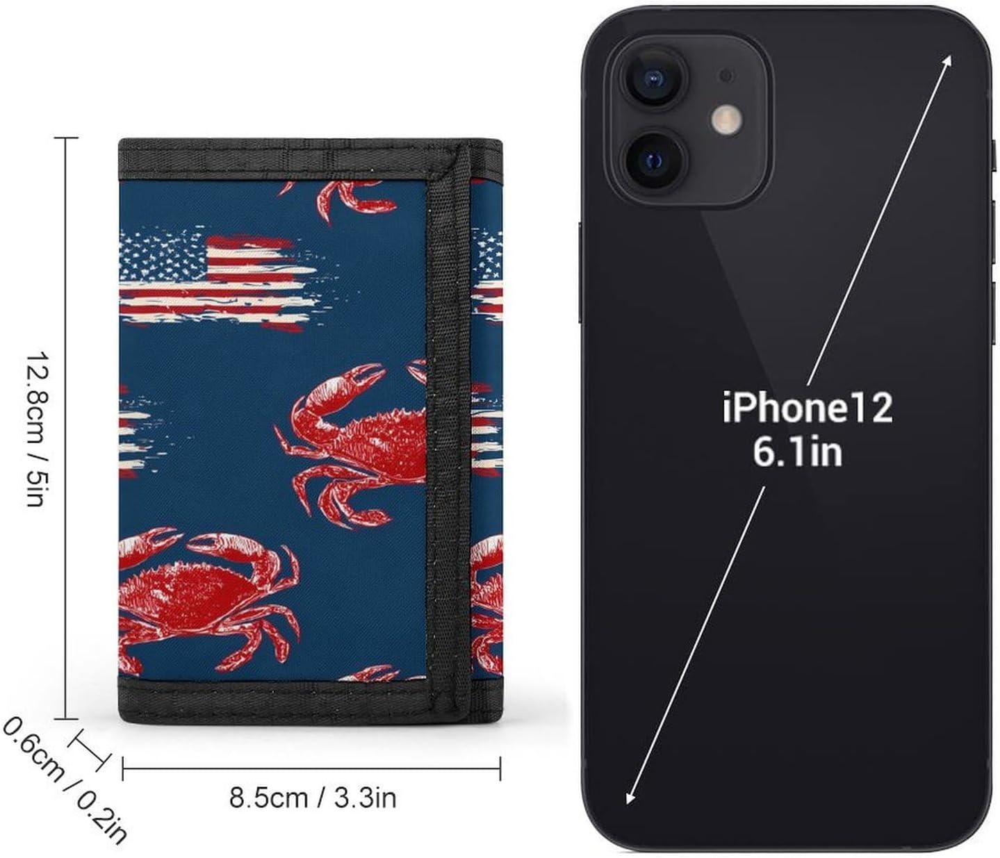 Crabs U.S. Flag Trifold Slim Wallet Front Pocket With Money Clip And ID Credit Card Slots For Travel Work