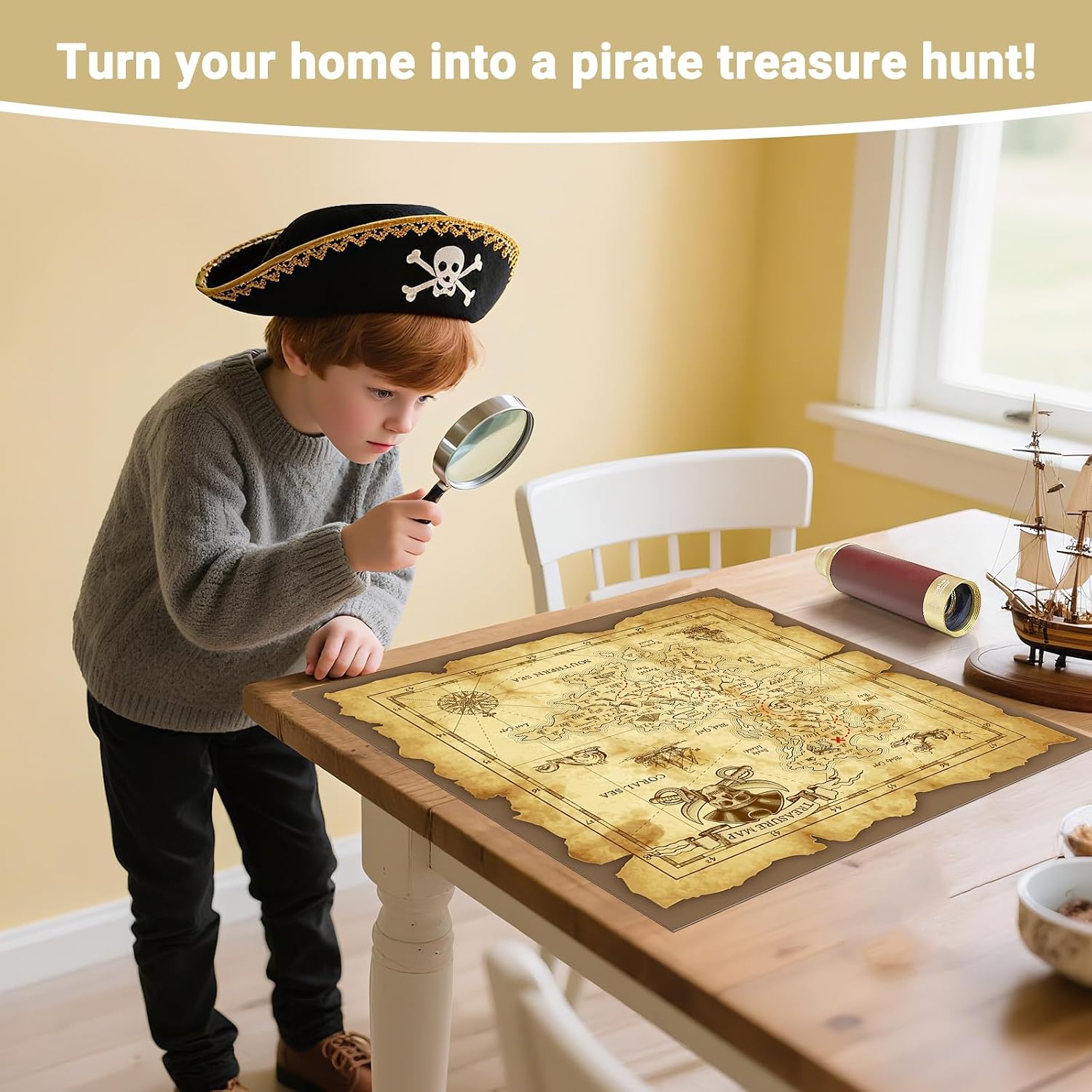 Retro Pirate Telescope Zoomable with Treasure Map 25x30 Spyglass Portable Collapsible Handheld Telescope Vintage Monocular for Kids & Survival Gear