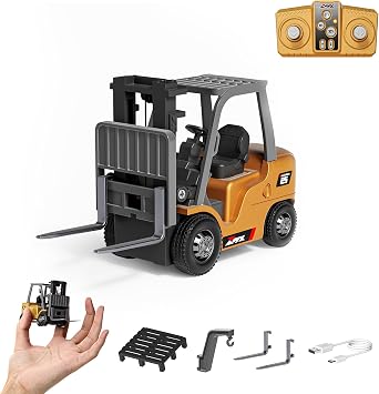 BRRRRT 1/64 RC Forklift Toy 7 Channel 2 Mode Mini Remote Control Forklift Truck with Rechargeable Battery, 2 in 1 Transformable Lift Fork & Hook with Lights & Sounds for Adults Kids Boys and Girls