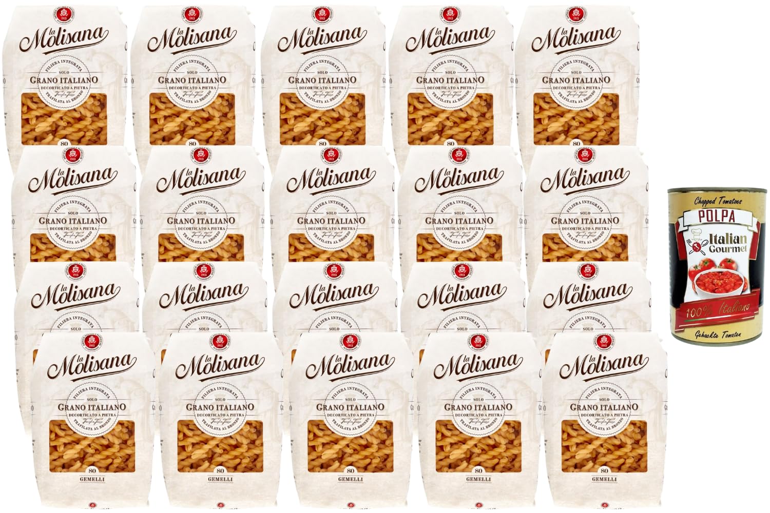 Italian Gourmet Bundle Gemelli N°80 500g + Polpa – italienische Pasta aus 100% Hartweizen, Bronze gezogen