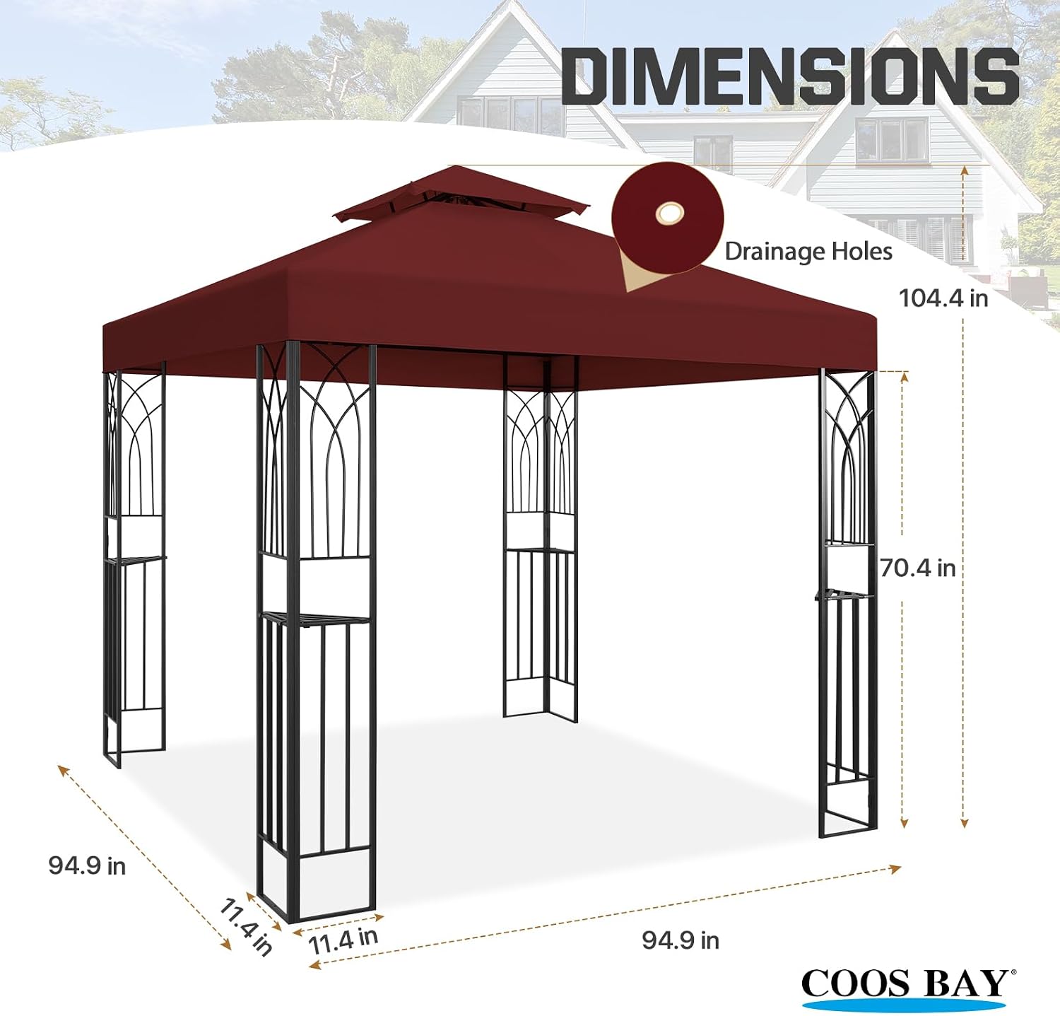 COOS BAY 8x8 Patio Gazebo with Corner Shelves, Two Tier Soft Top Canopy with UV Protection for Backyard, Garden, Lawn, Outdoor Events, Red