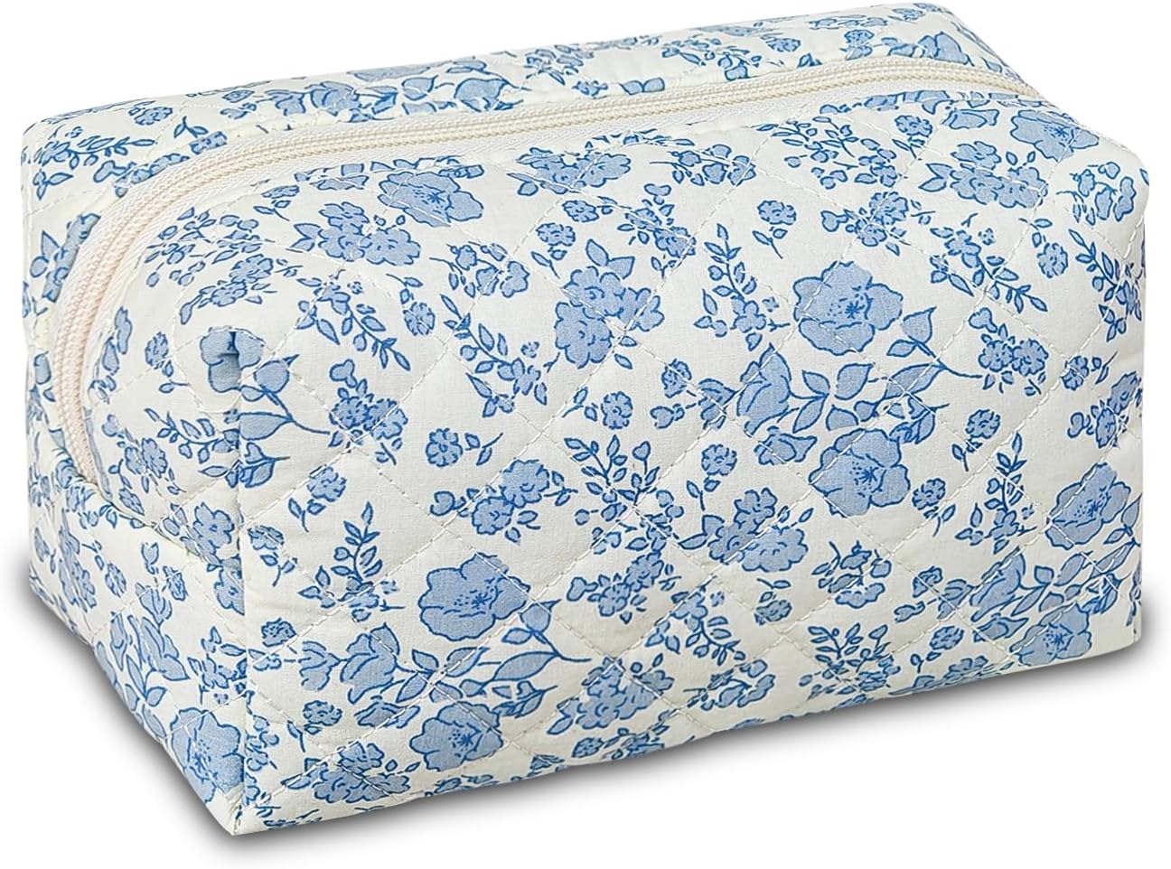 Quilted Makeup Pouch,Cotton Puffy Makeup Bag, Coquette Cosmetic Bag for Women and Girls, Aesthetic Organizer Bag, Cute Flower Travel Toiletry Bag