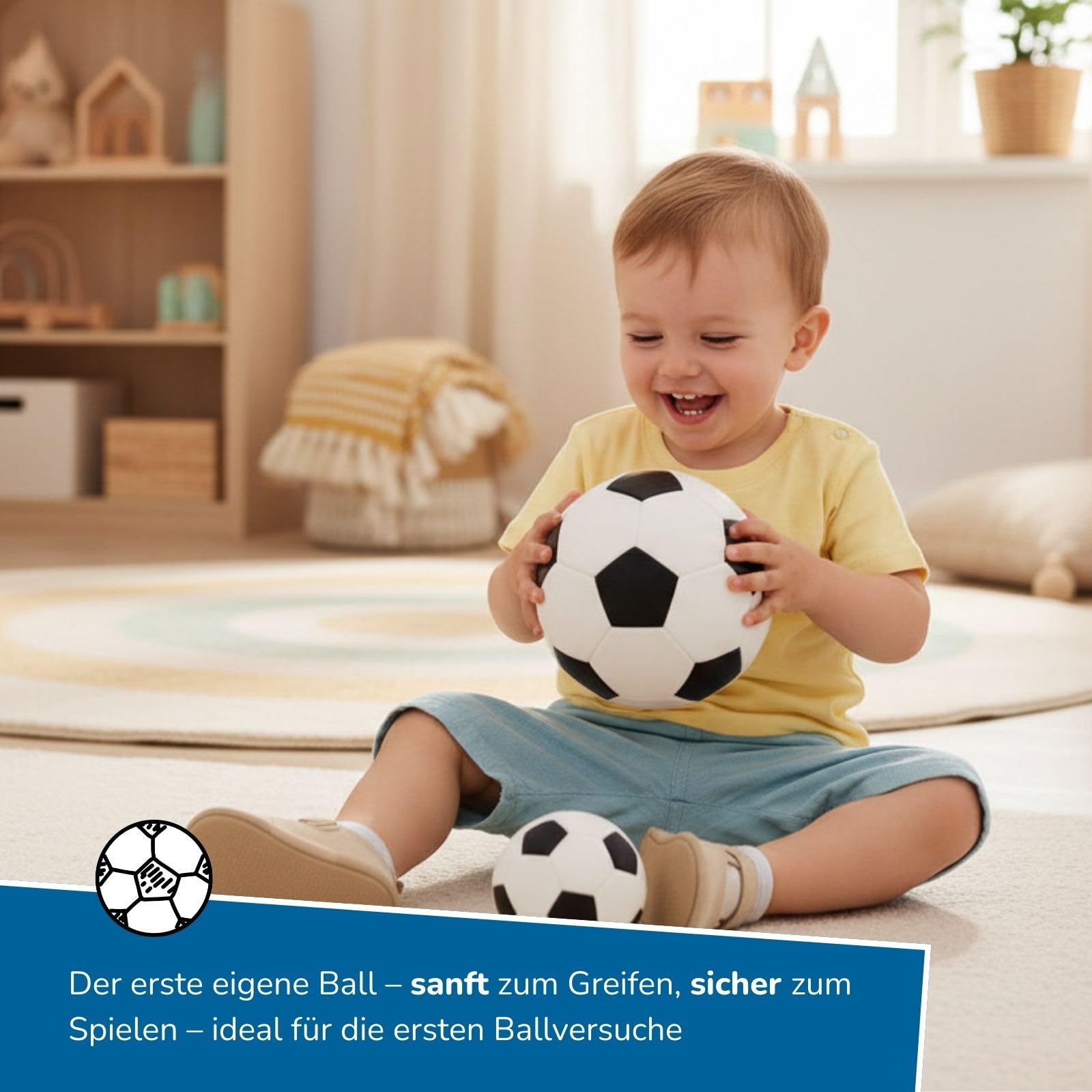 alldoro 68703 Softball 2er Set, Ø 10 cm & 18 cm, weiche Schaumstoff-Fußbälle für Kinder ab 0 Jahren, weiß/schwarzes Bälle-Duo für Indoor & Outdoor