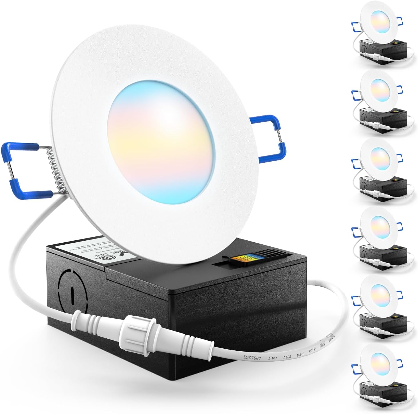 Sunco 6 Pack 3 Inch Recessed LED Lights, Ultra Thin Ceiling Lighting, 500 LM, 8W (50W Equivalent), Selectable 2700K/3000K/4000K/5000K/6000K, Dimmable, Wafer Thin, Canless with Junction Box