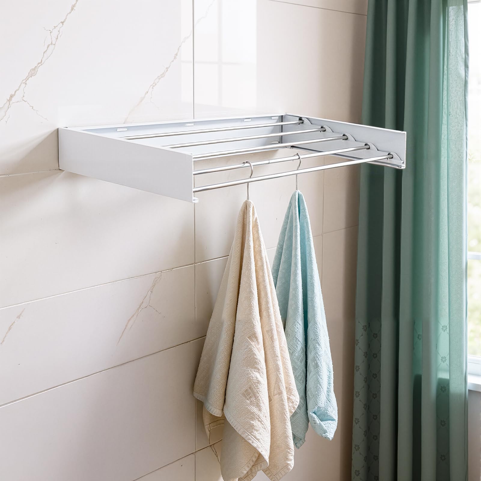 Warmiehomy Wäscheständer Wandmontage,80 cm Wäscheständer Ausziehbar Wand Wäschetrockner mit 5 Aluminiumstangen,Clothes Drying Rack für drinnen und draußen,Tragkraft bis zu 25 kg