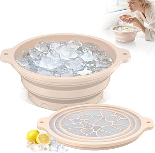 Face Bowl for Ice with Built-in Ice Tray – Collapsible Silicone Facial Ice Bath Bowl for Cold Plunge Therapy, Skin Tightening & Acne Relief – Portable Spa Tool for Home & Travel (White)
