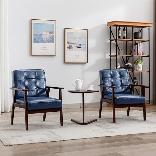 Okeysen Juego de 2 sillas decorativas, sillón retro de tela moderna de mediados de siglo para sala de estar, sofá individual de madera maciza con