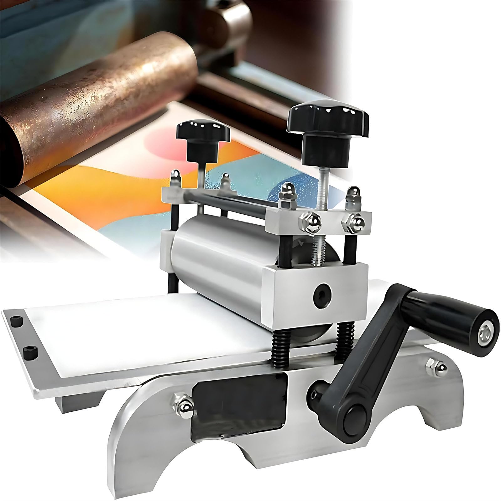 Prensa manual de grabado con rodillo para impresión y grabado, altura de rodillo ajustable, máquina de escritorio para exhibición decorativa y placas de libros