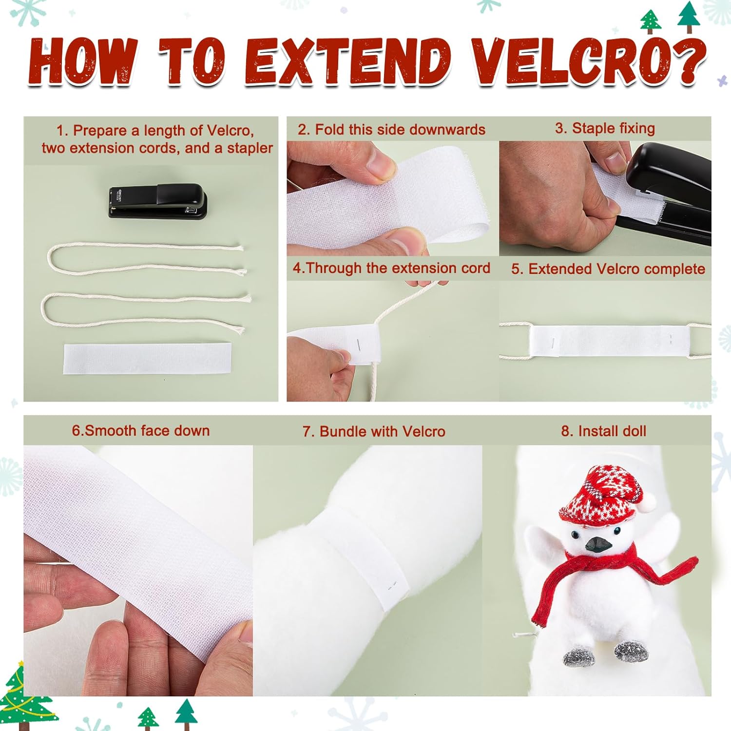 QEQEKAKA Christmas Stairs Decorations Set with 4PCS Skiing Penguin & Artificial Snow & LED Lamp Belt, for Home Interior Staircase Christmas Decorations