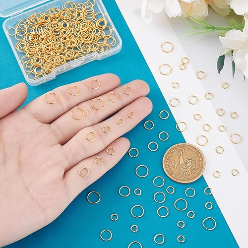 Miniatura 3 de PH PandaHall 500 anillos de salto abiertos, 5 estilos, chapados en oro de 18 quilates, 4.55670.315 in, calibre 2021, pequeños conectores de joyería