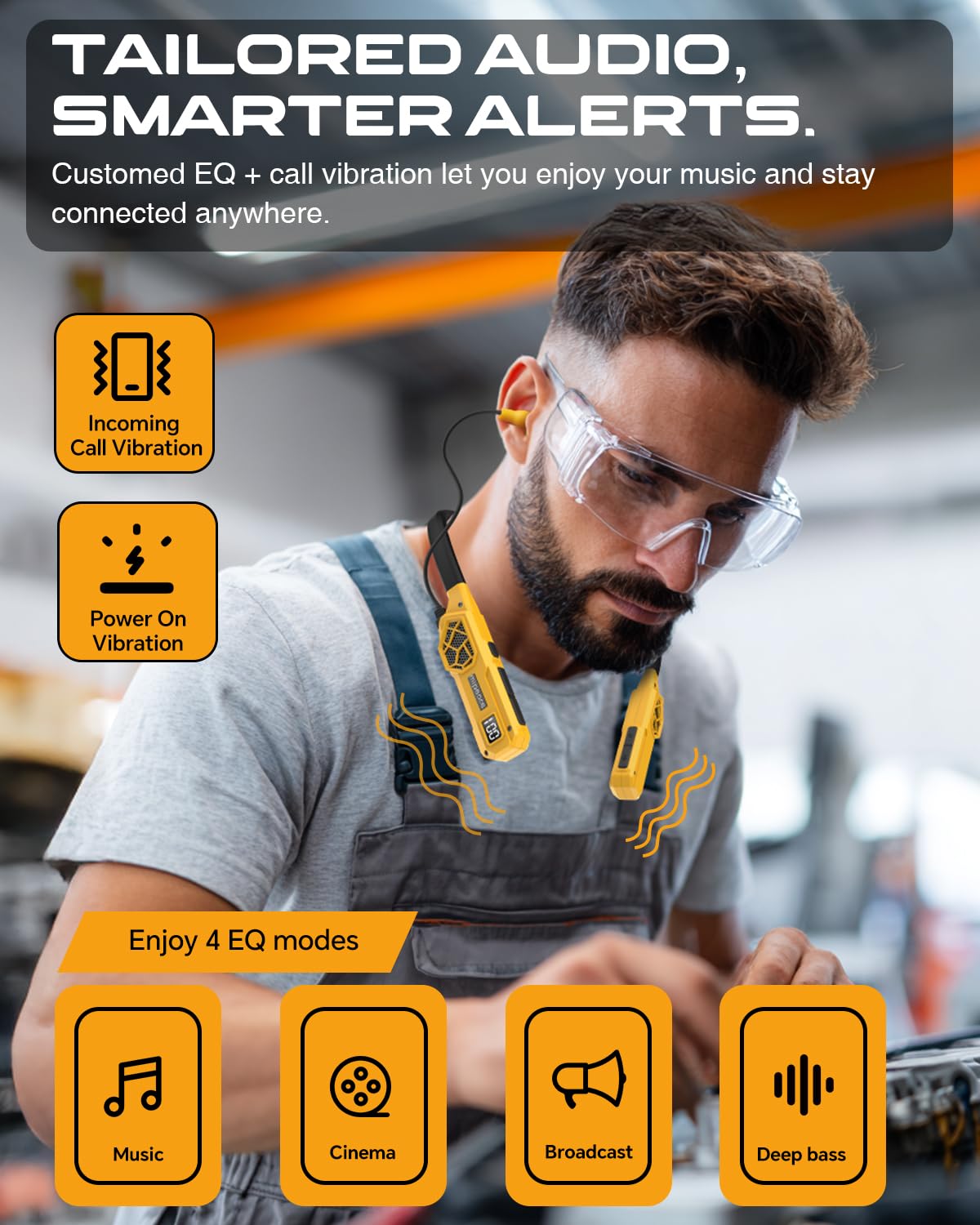 MIPEACE Casque Bluetooth tour de cou, 2 en 1 autour du cou, écouteurs de travail approuvés par l'OSHA avec haut-parleurs intégrés, ENC, plus de 100 heures de lecture, 4 modes d'égalisation pour la