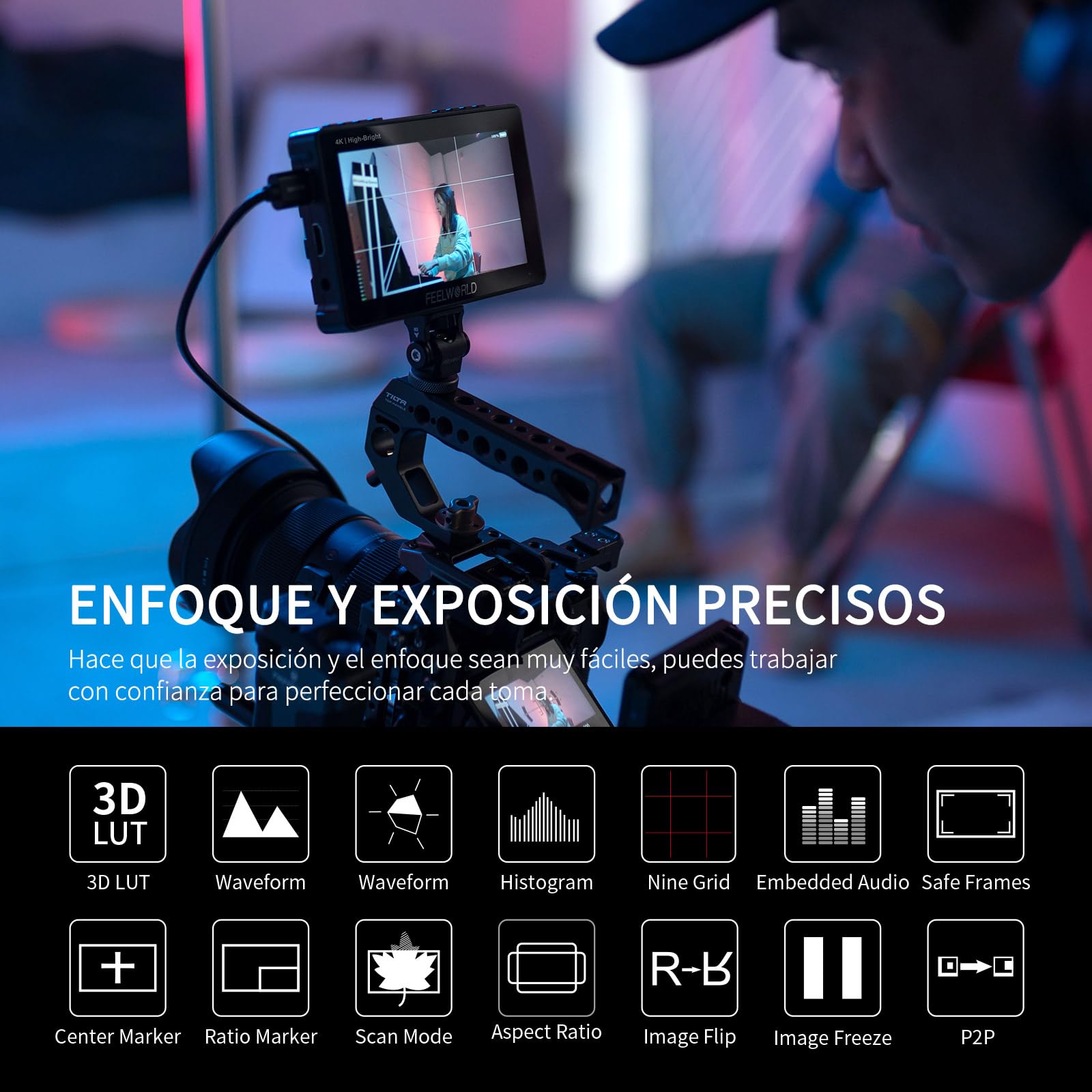 FEELWORLD F5PROX Monitor de Campo para Cámara Pantalla Táctil 3D LUT de 5,5 Pulgadas y 1600 nits 1920x1080 IPS 4K HDMI Monitor de Cámara DSLR F970 Kit de Montaje Externo | 4K HDMI In Out, 3D LUT, HDR Waveform Histogramm Focus Assist, for Professional Vide