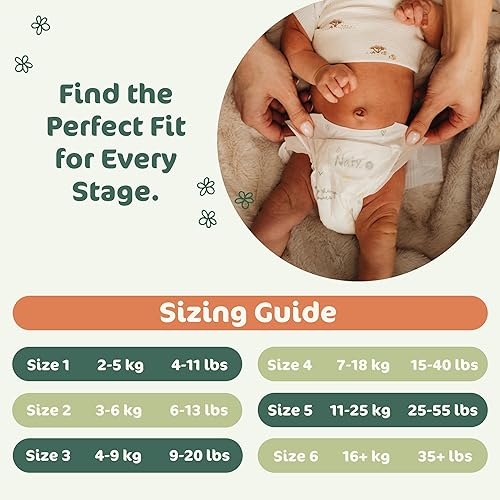 Miniatura 7 de Naty BioEmbrace - Pañales para bebé recién nacido, talla 1 (4 a 11 libras), 100% a base de plantas  Suavidad a base de plantas  Dermatológicamente
