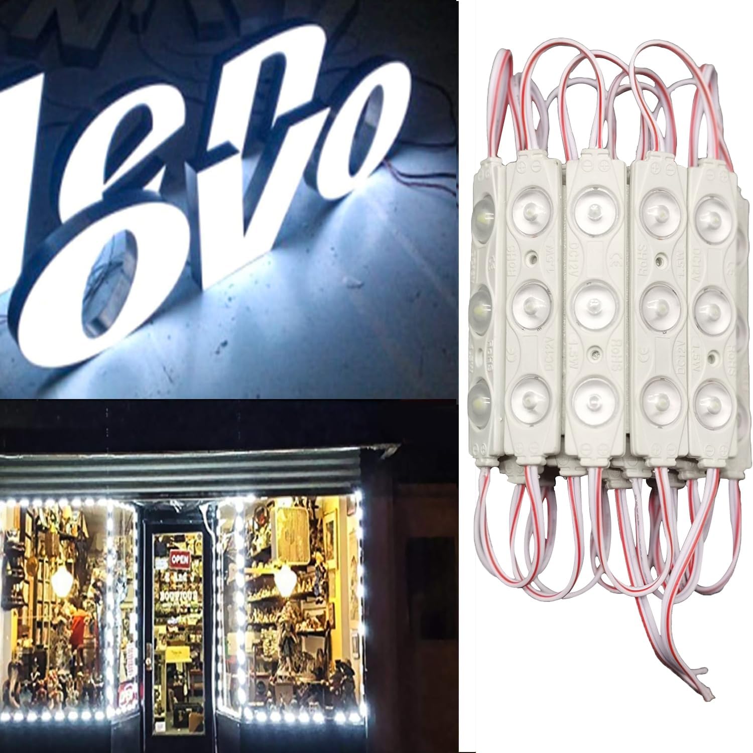 Erudite LED Module, 6000K Storefront Window Light Box for Advertising, Inflatable Light Replacement, DC12V IP65 100Pcs With Back Adhesive (8515-White)
