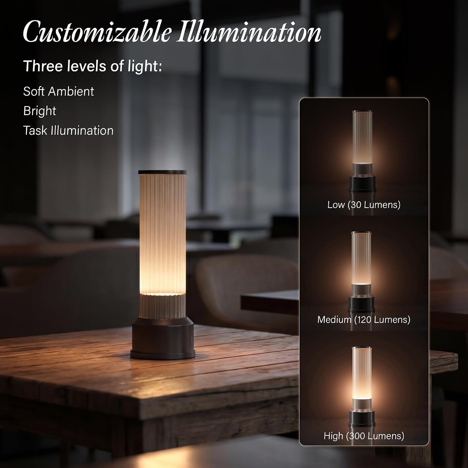 Bulbrite K70402 Kibun Candlestick Rechargeable Cordless LED Table Lamp, 3-Levels Brightness Touch Sensor Control, Graphite