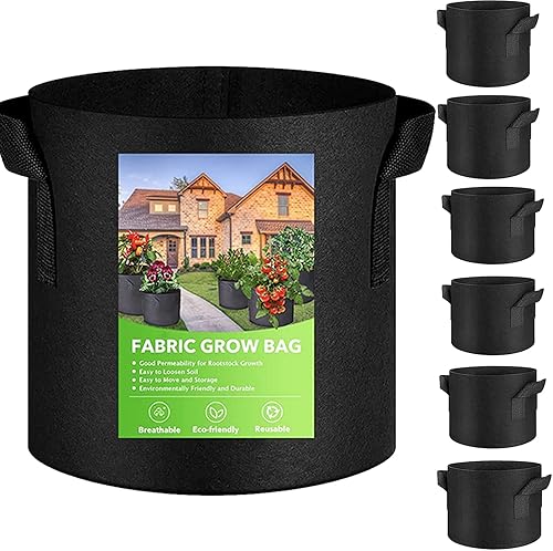 XRR Bolsas de cultivo, paquete de 6 bolsas de cultivo de plantas de 10 galones, contenedor de aireación de primera calidad, macetas de tela no