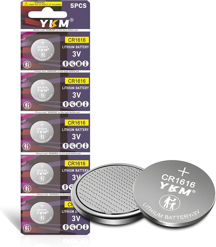 Bateria de lítio CR1616 3 V YKM para chave automotiva e controles – Pacote com 5
