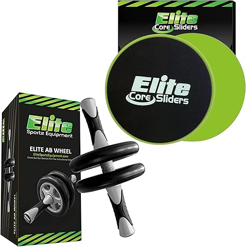 Elite Sportz Core Sliders & Ab Roller Wheel  2 discos deslizantes de doble cara y rodillo de doble rueda para entrenamientos de cuerpo completo y