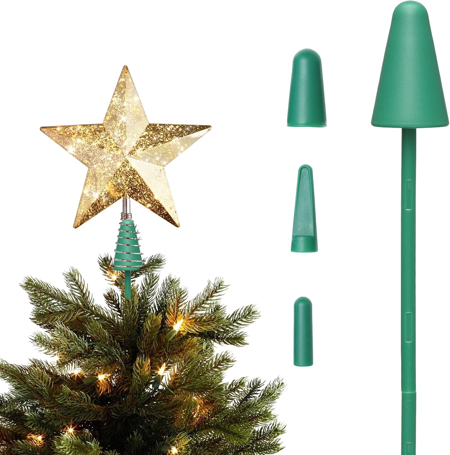 Tree Topper Holder for Christmas Artificial Real Trees, 4 PCS Xmas Tree Top Clip on Base Stabilizer, Universal Size for Most Holiday Stars Decorations, Lightweight Plastic Holder Support with Clamp