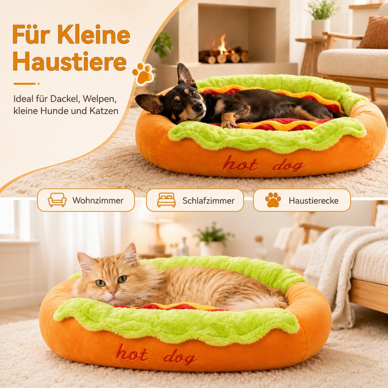 Generisch Hotdog Hundebett für kleine Haustiere, Hotdog Schlafplatz weich，M
