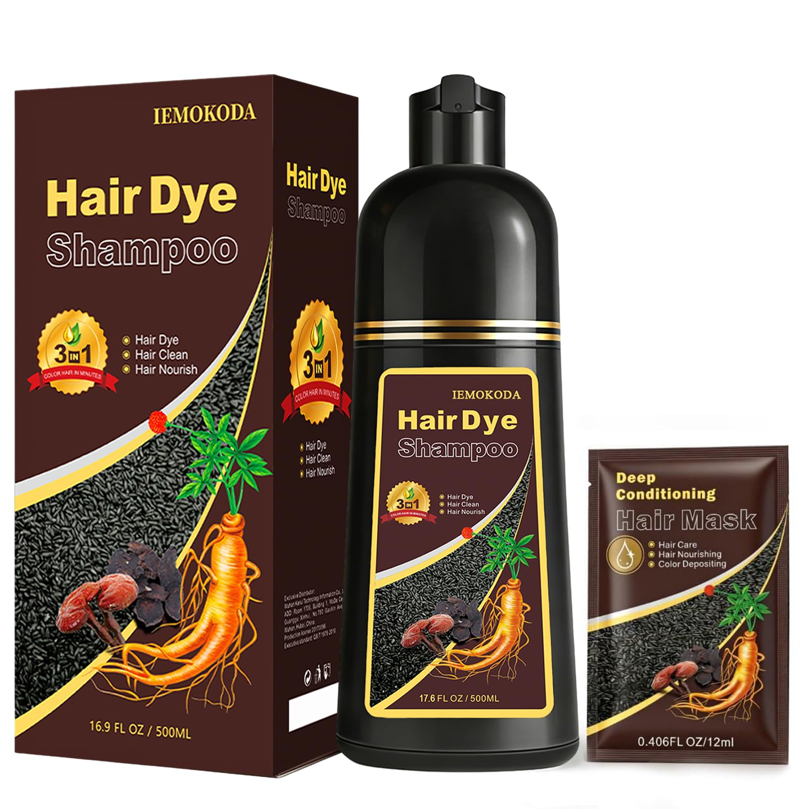 Dark Brown Hair Dye Shampoo for Gray Hair, 3-in-1 Color Shampoo Hair Dye for Women & Men, 100% Gray Hair Coverage, Instant Hair Coloring Shampoo in Minutes, Shampoo Tinte Para El Cabello, Easy to Use