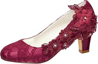 Brautschuhe Frauen Seide wie Satin Stämmiger Absatz Absatzschuhe mit Stich Spitzen Blume Kristall Perle