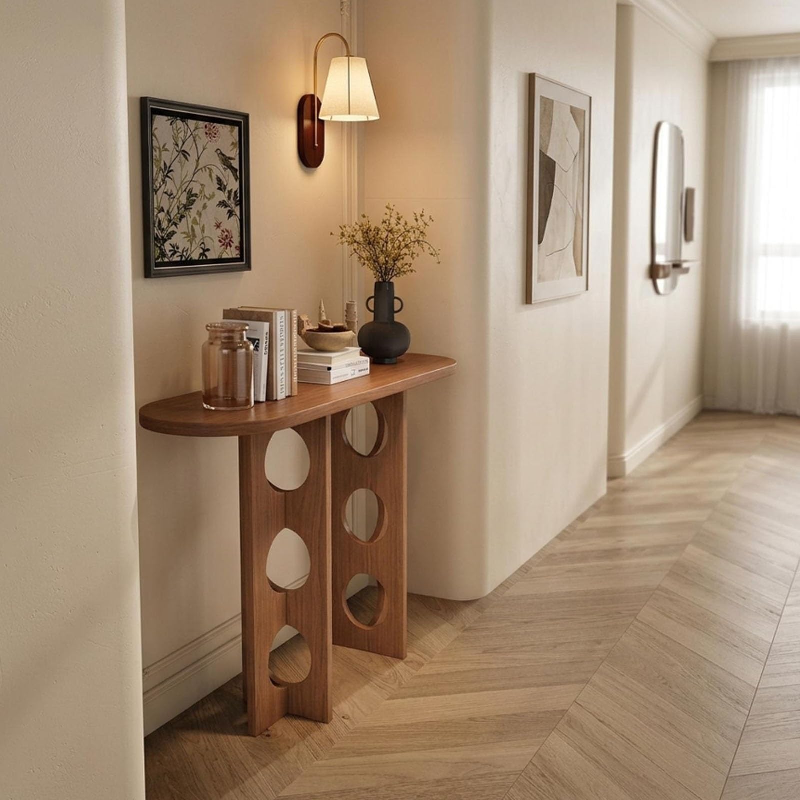 Tavolo Consolle in Legno Massello, Mobile da Ingresso Stretto e Lungo | Consolle da Corridoio Moderna per Dietro Divano, Soggiorno, Salotto e Ingresso