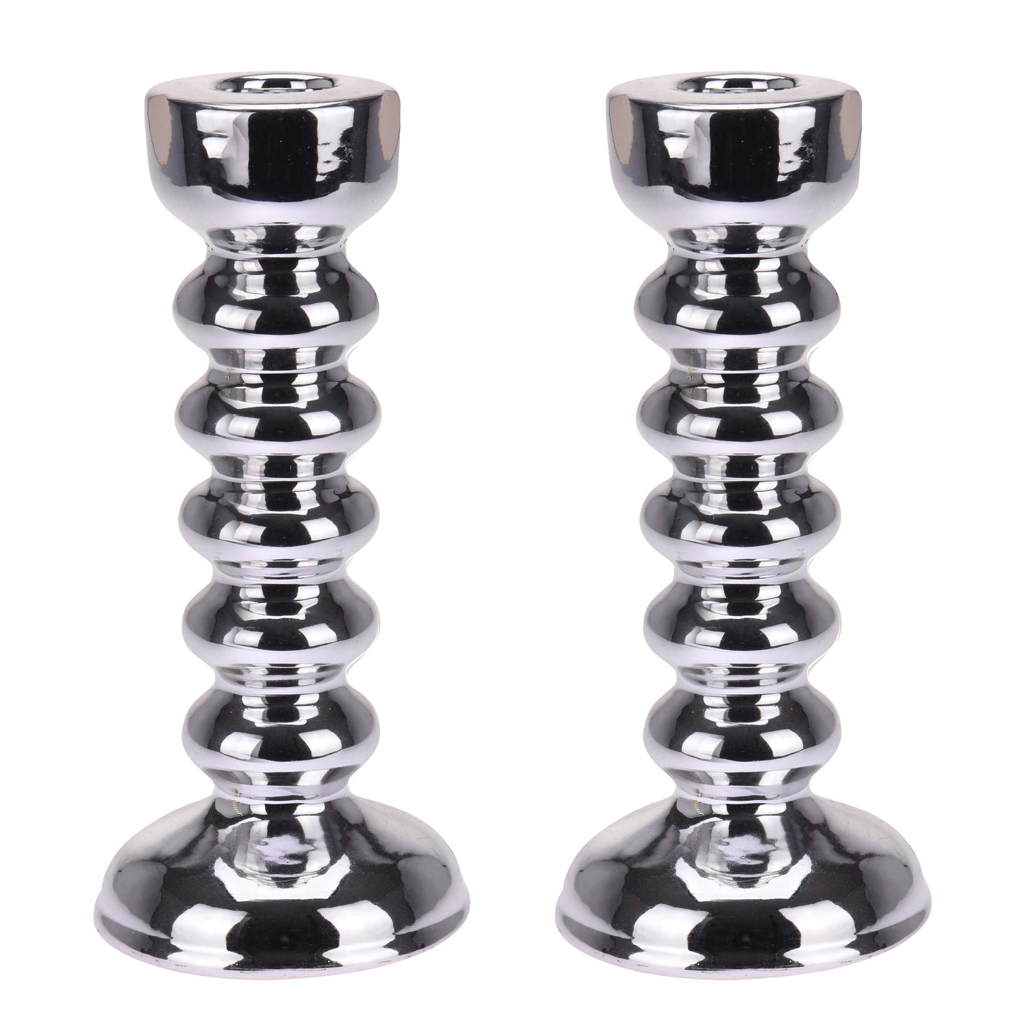 Urbnliving 17Cm Silver 10Cm 17Cm Gold Silver Wedding Dinning Decorative Centerpiece Candle Sticks Holder (, 2)