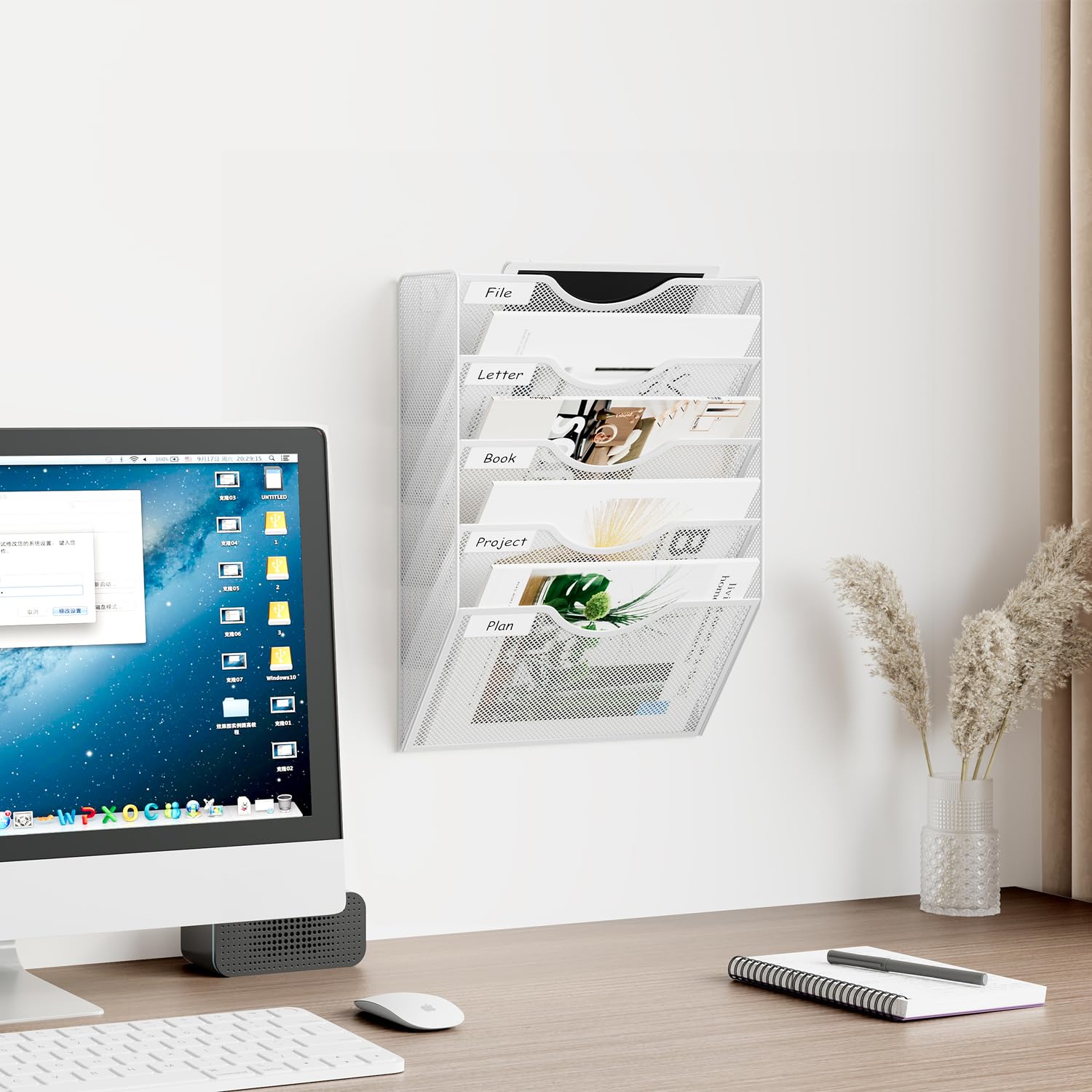 Porte Documents Mural Modulaire 3 Niveaux JEBELE - Organiseur Métal Noir Pour Bureau Et École