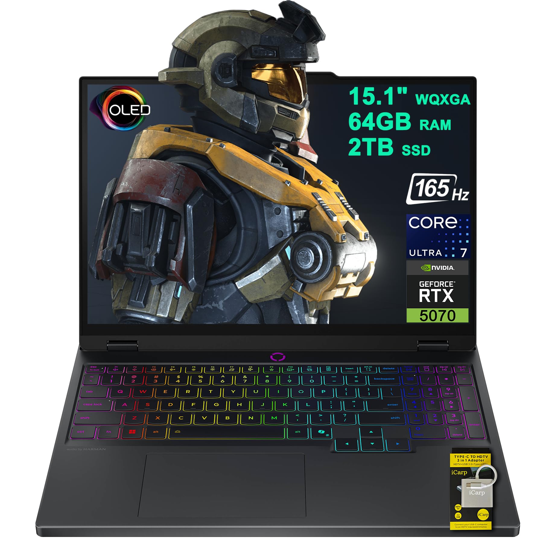 Lenovo Legion 5 AI-Powered Gaming Laptop 15.1" WQXGA 2560x1600 OLED 165Hz Intel 20-core Ultra 7 255HX (>i9-14900HX) 64GB RAM 2TB SSD GeForce RTX 5070