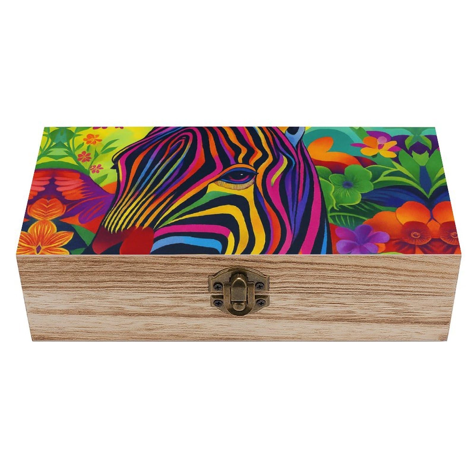 SMAZDFXX Colorful Zebra Wooden Storage Box Multipurpose Decorative Box for Jewelry Photo Home Decor