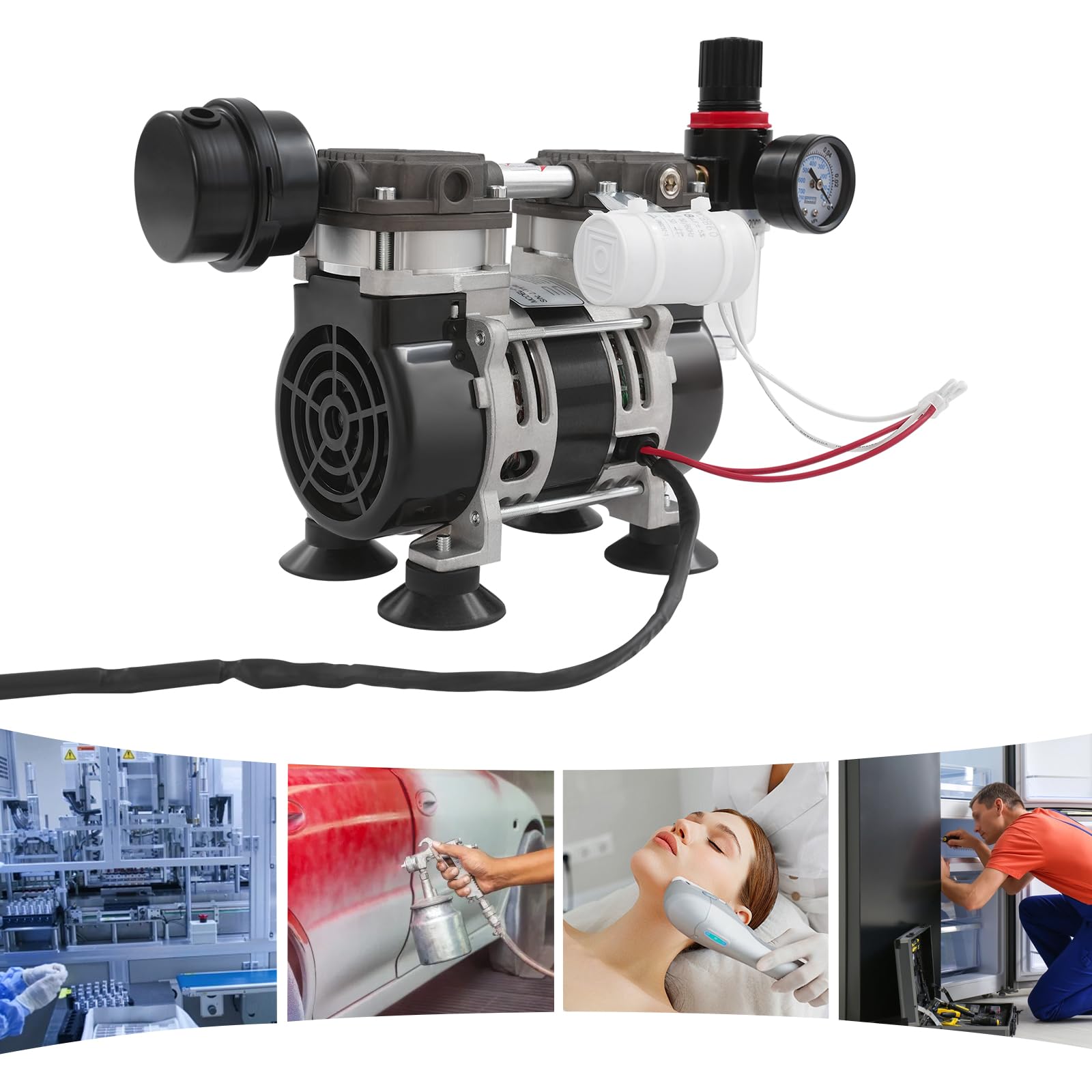 Bomba de vacío de 230 W – 90 kPa 56 dB, apta para la industria con motor de cobre, bomba de vacío de laboratorio, bomba de silencio médica sin aceite, para trabajos de pintura, cosméticos y