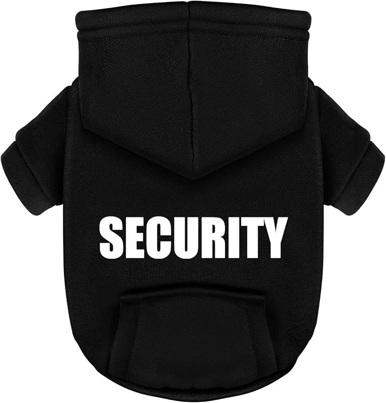 Black Chihuahua Dog Hoodie: Warm and Stylish with a 'Security' Printed Sweatshirt, Cold Weather Pet Clothes, and Sweater Coat All in One - Perfect for Winter and Cool Summer Nights! S