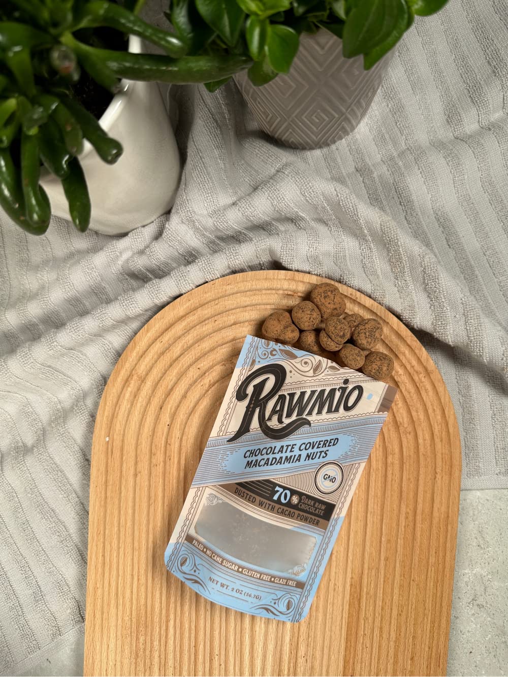 Rawmio Chocolate Covered Macadamia Nuts - Organic, Raw, Vegan, 70% Dark Chocolate, 6 Packs, 2 oz.