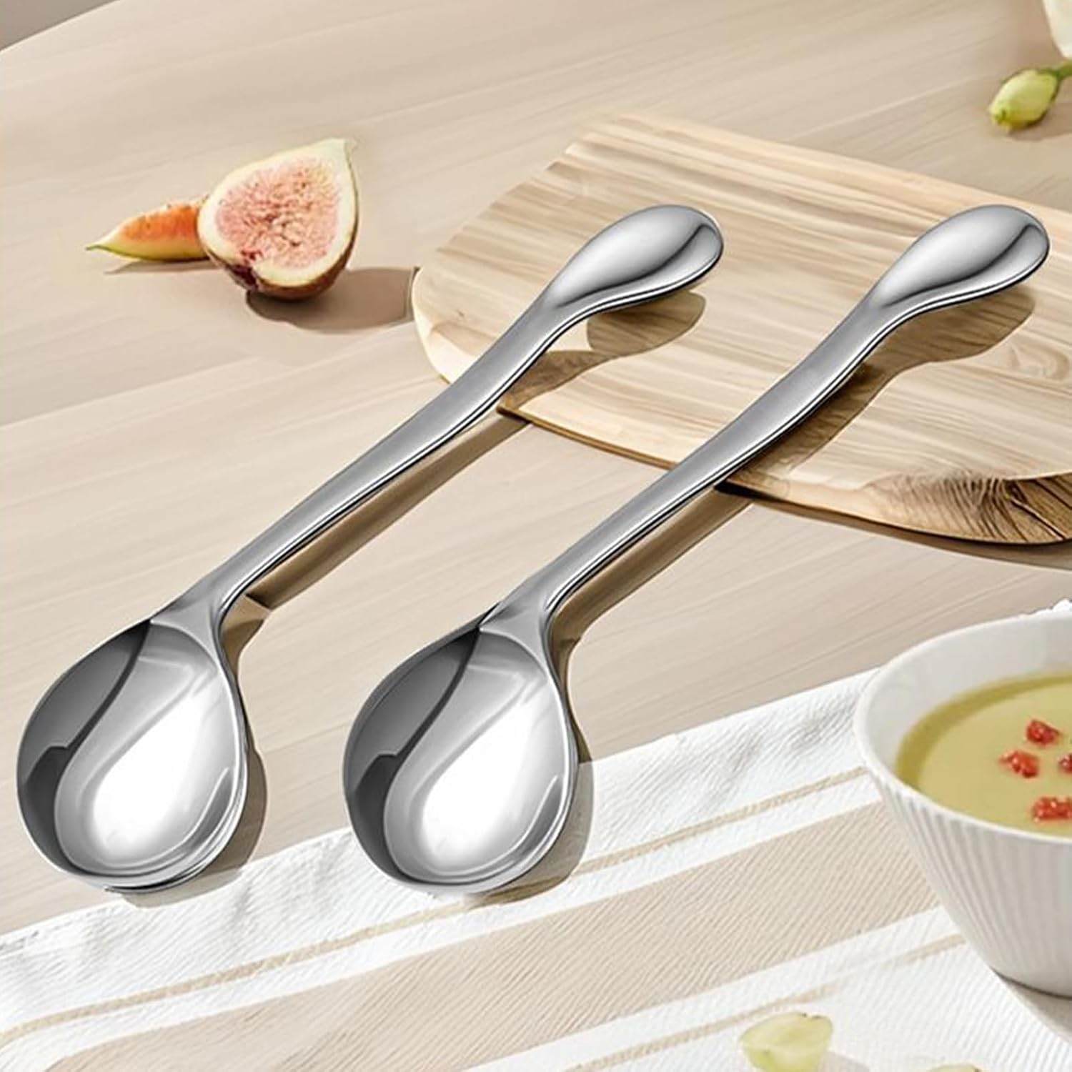 Curved Spoons - Stainless Steel Self-Feeding Utensils, Metal Auxiliary Dining Tool, Ergonomic Non-Slip Handle, Durable Lightweight Build, Daily Meal Aid, Feeding Accessory for Seniors Patients