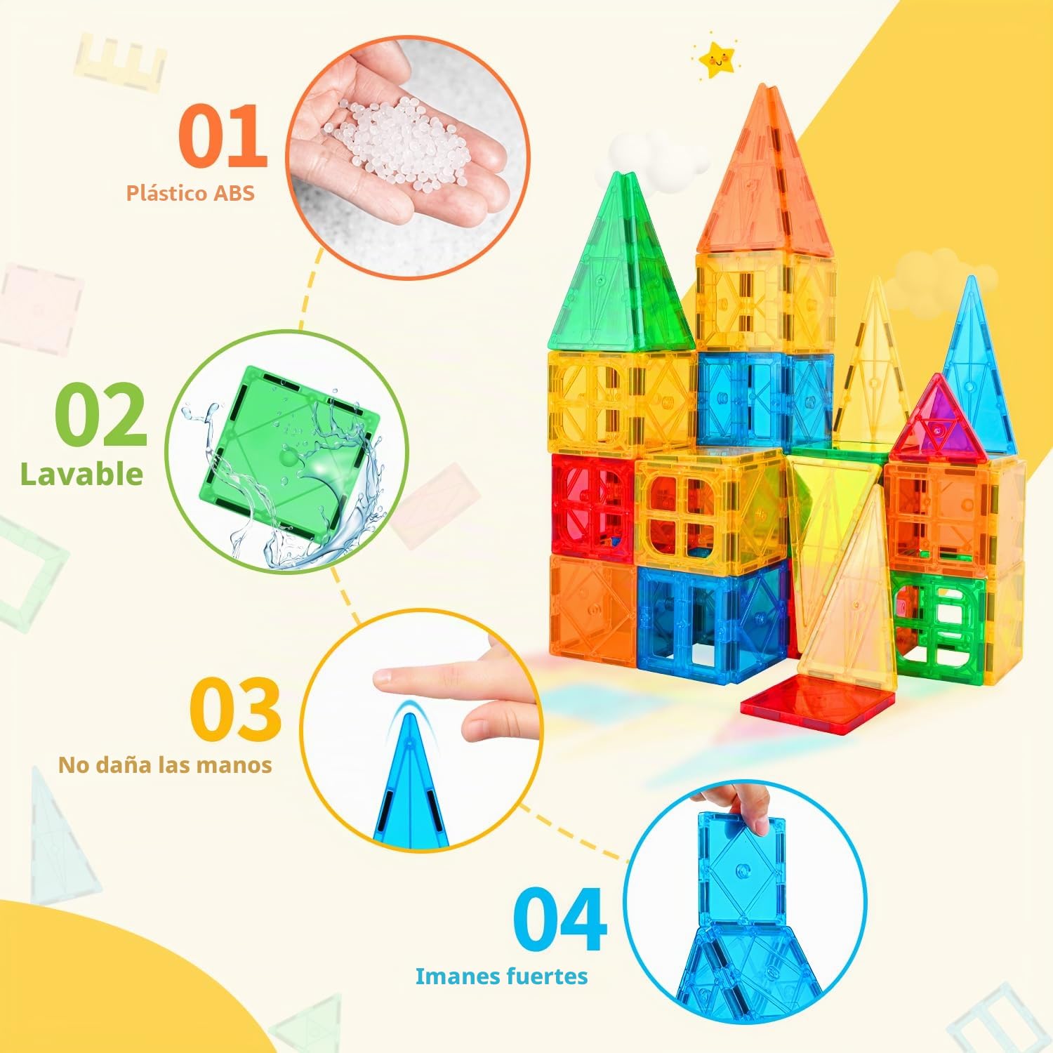 Katiago Construcciones Magneticas Niños, 100 Piezas Fuertes Bloques Magneticos Construccion para Niños de 3 4 5 6 años, Juego Imanes Niños con 2 Coches