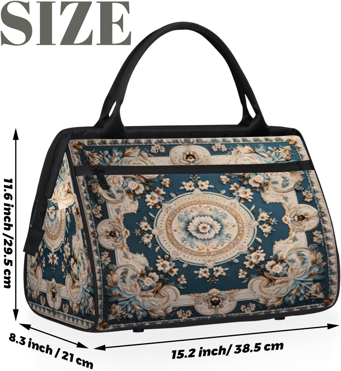 Carpet Flowers Patterns Gym Bag for Women Men, Travel Sports Duffel Bag with Trolley Sleeve, Waterproof Sports Gym Bags Weekender Overnight Carry On Tote Bags for Travel Sport - Image 2