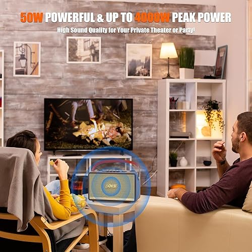 Miniatura 8 de RHM Máquina de karaoke S8, compatible con 3 micrófonos y ajuste de bajosagudosecoalto, 6 modos de música, tiempo de reproducción de 8 horas,