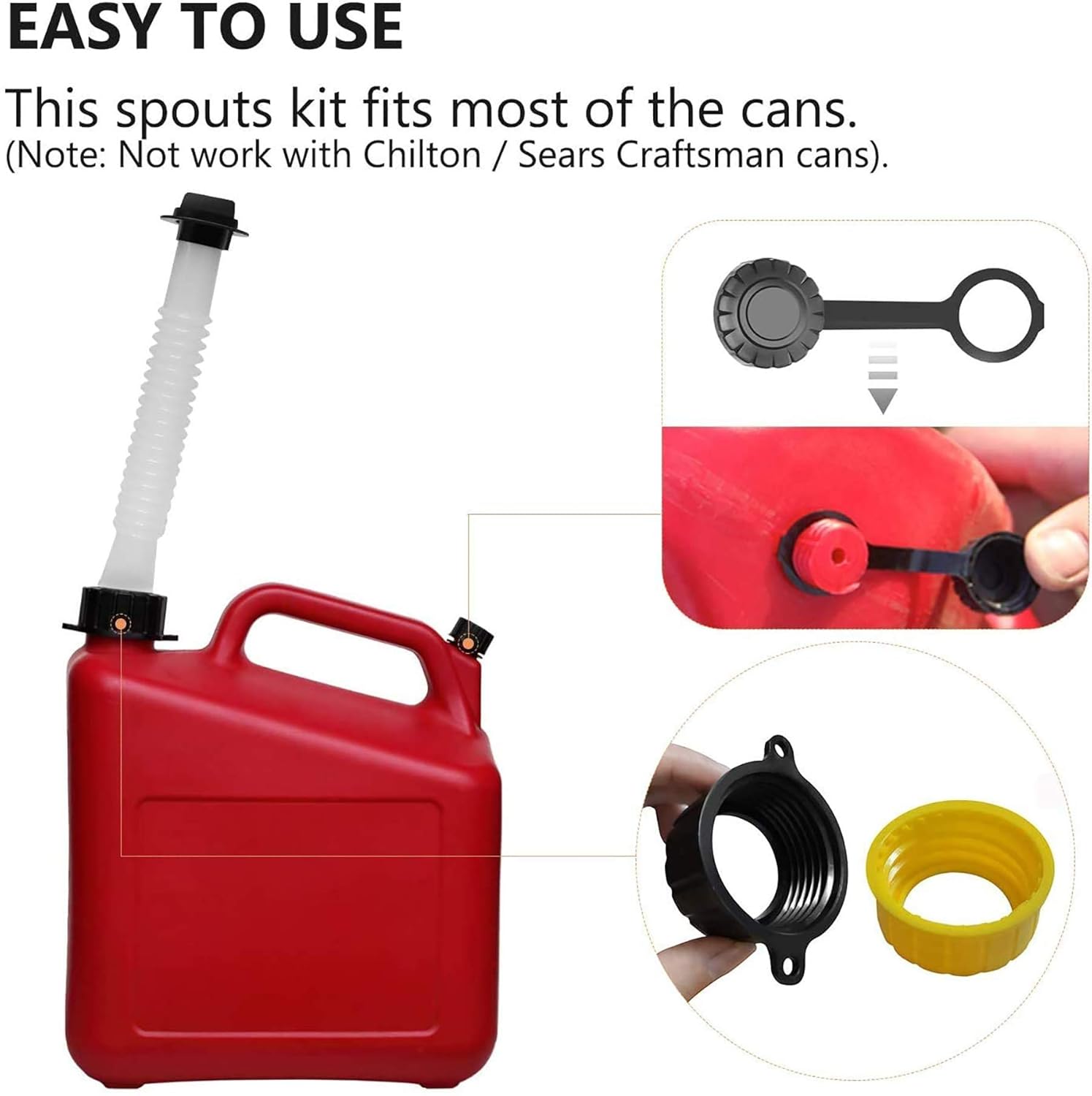 EONLION Gas Can Replacement Spout Kit, Flexible Pour Nozzle with Gasket, Stopper Caps, Collar Caps, Stripe Cap, Spout Kit for Water Jugs and Old Can,3Pack : Automotive