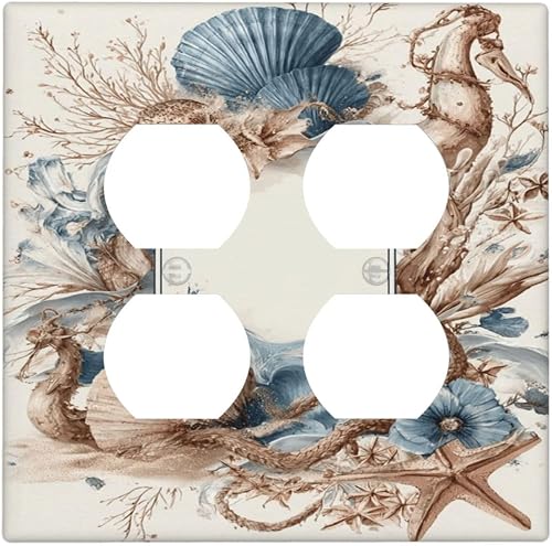 GJKIAP Decorative Outlet Covers Blue Shell Brown Starfish Seashell Coral 2 Gang 