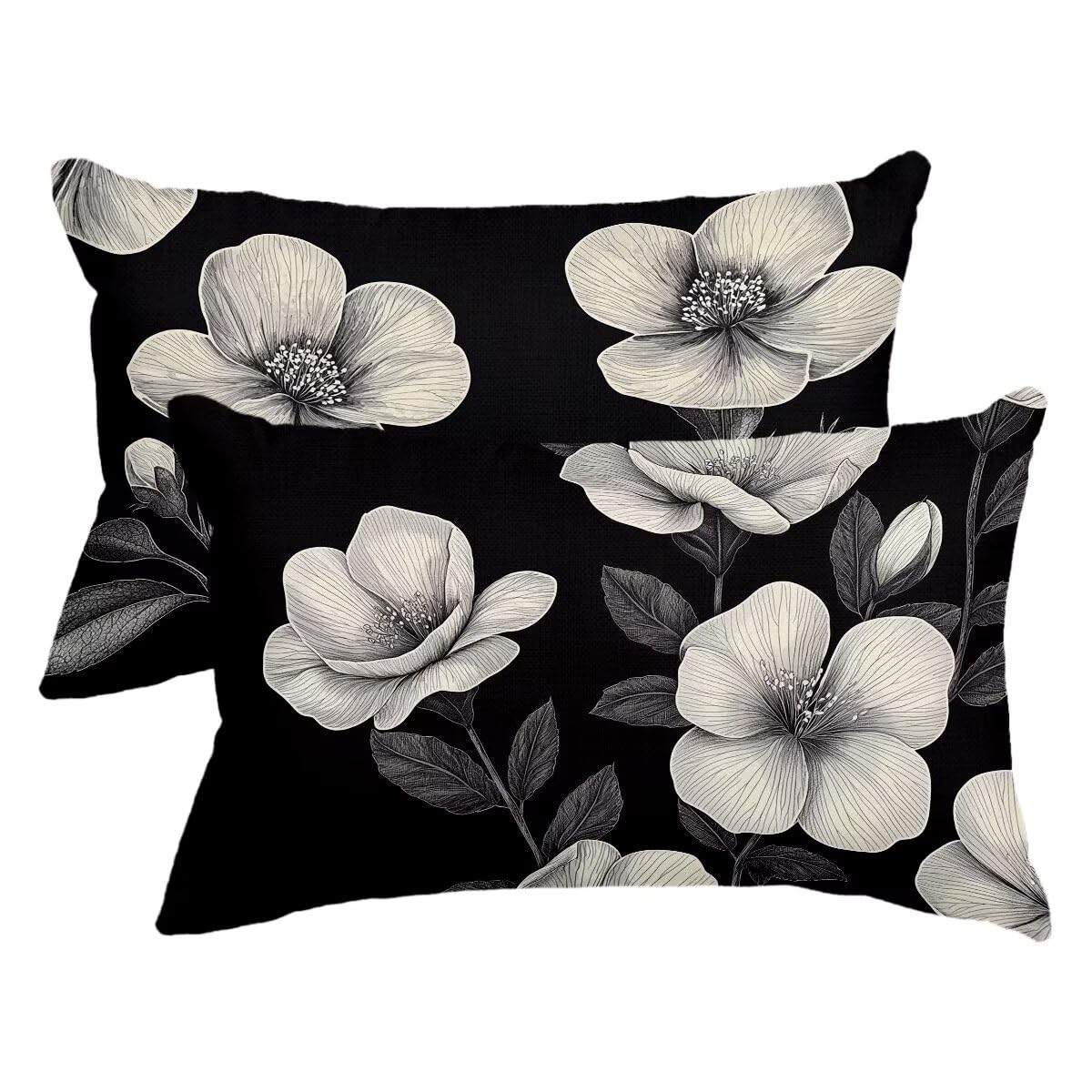 Taie oreiller 60x80 imperméable en lin noir floral : le cadeau idéal pour décoration de balcon