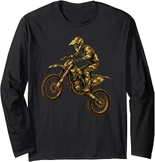 Motocross Dirt Bike Racing Shirt Camo Camouflage Boys Long Sleeve T-Shirt
