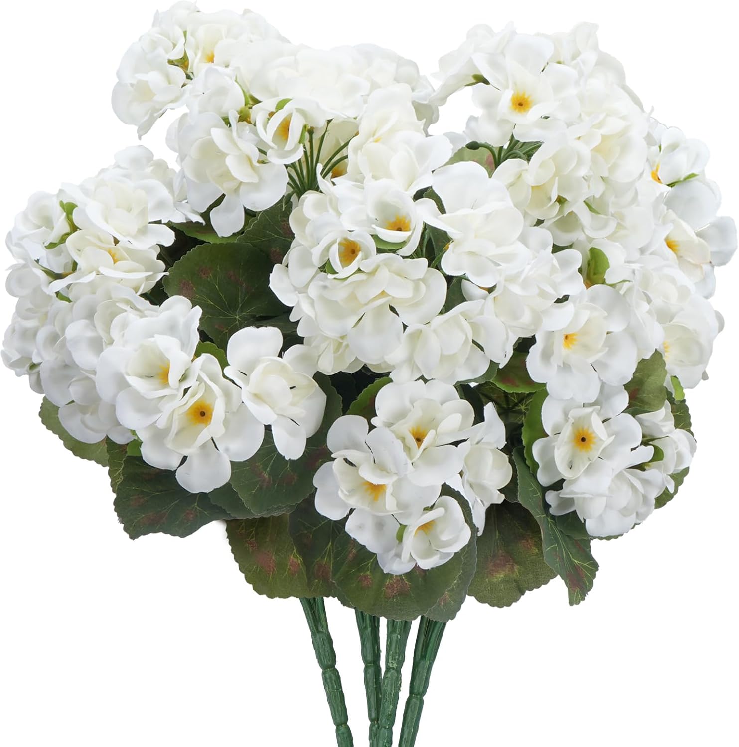 4pcs Artificial Geranium Flowers for Outdoors 14" Silk Geraniums White Flower UV Resistant Faux Plants for Home Garden Porch Planter Patio Balcony Yard Indoor(White)